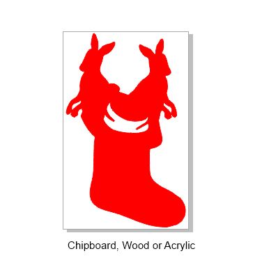 Kangaroo in xmas stocking ,chipboard wood ,acrylic ,43 x 67 mm